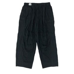 Tarse Linen Blend Pants Womens Large Black Wide Leg Drawstring Elastic Waist New